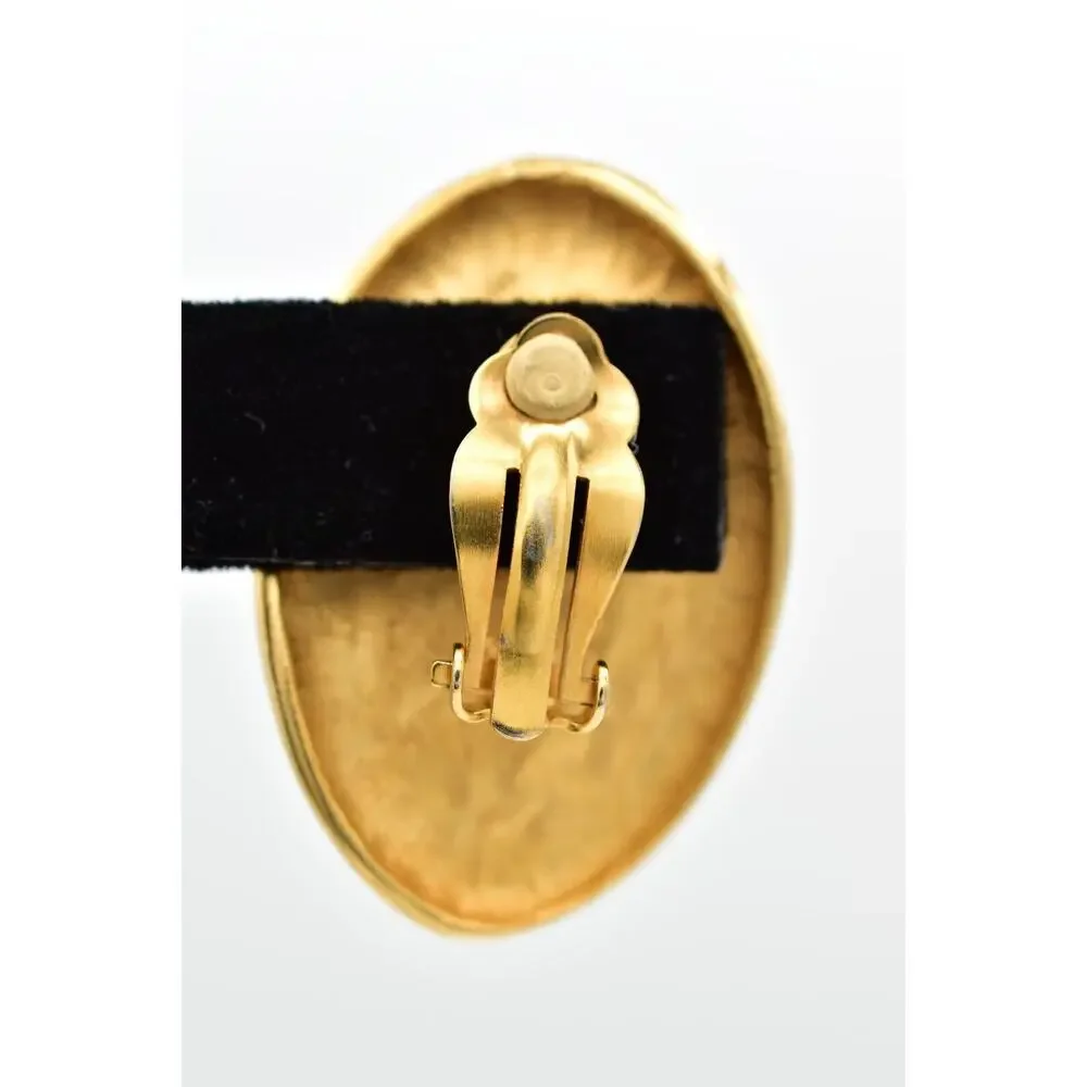 Anne Klein Vintage Clip On Earrings Brushed Gold Chunky Unsigned 1980s BinBF